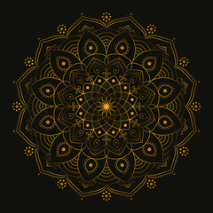 bohemian mandala gold and black, antistress coloring book, tattoo design oriental or indian, islamic mysterious hand drawn ornament for meditation or yoga vector illustration print for laser engraving