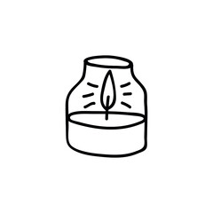 Single hand drawn aroma candle. Doodle vector illustration. Isolated on a white background. Goblincore style