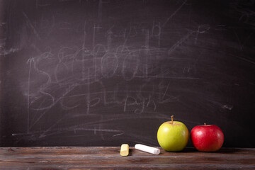 2 apple, chalk on a black blackboard background