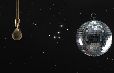 disco ball and golden microphone