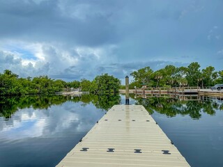 Floating metal dock in a marina in Florida