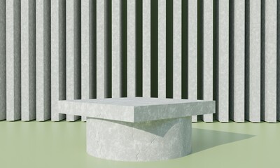 3d stone podium with industrial stone stripes on background. Blank product stage for advertising.