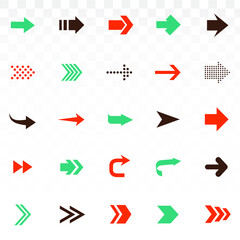 Big set of flat modern simple arrows isolated on transparent background. Collection of concept arrows for web design, mobile apps, interface and more. Cursor. Vector illustration, eps 10.