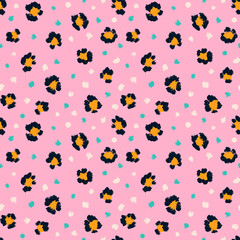 Leopard seamless pattern with brush stroke texture. Fashion stylish natural background. Vector animal skin print.