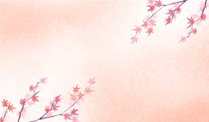 もみじのフレーム　墨彩画　水彩背景