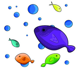 Vector colorful cartoon fish illustration set for children