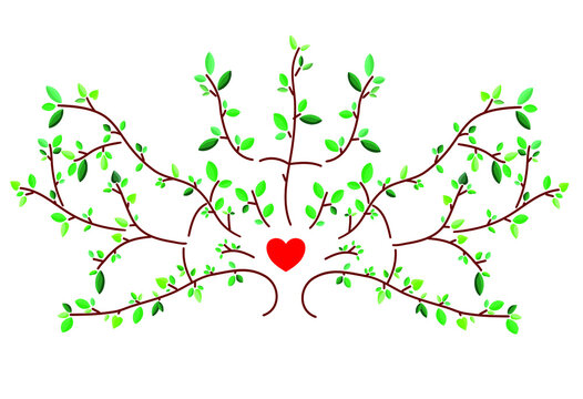 Vector family tree with red heart, colorful illustration 