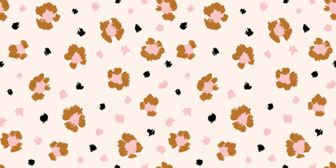 Leopard seamless pattern with brush stroke texture. Fashion stylish natural background. Vector animal skin print.