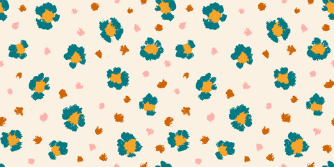 Obraz premium Leopard seamless pattern with brush stroke texture. Fashion stylish natural background. Vector animal skin print.