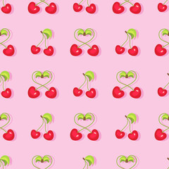Seamless red cherry pattern. Vector illustration.