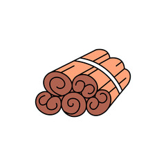 Rolled sticks of cinnamon olor line icon. Essential oils fruit seeds.