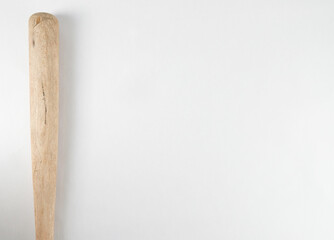 Wooden baseball bat isolated on white background with copy space.