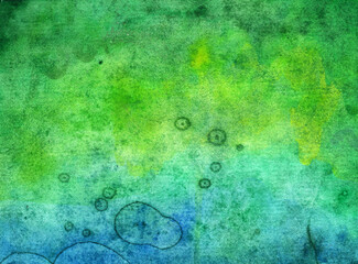 Yellow-green-blue grunge in watercolor