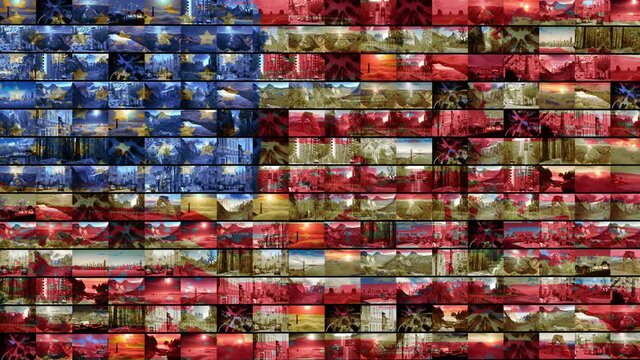 American flag made of images from National Parks and scenic American landmarks