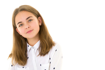 Portrait of a little girl close-up.Isolated on white background.