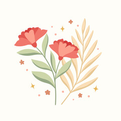 Vector floral elements design. Cute illustration with leaves. Modern template for social media, print, product, emblem.