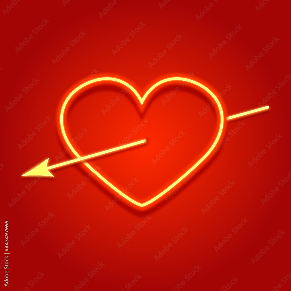 Aufkleber bright neon heart and arrow. retro heart on red background. vector illustration design element for h