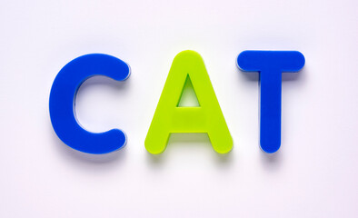 Plastic letters spelling CAT