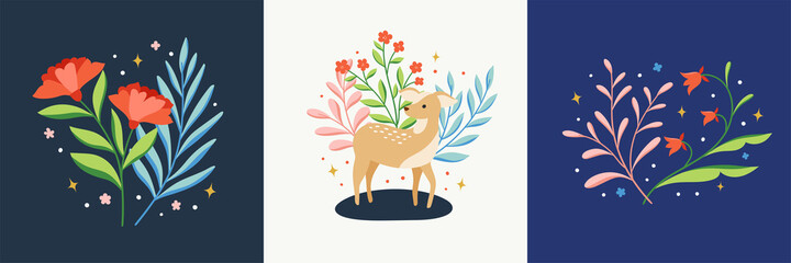 Vector set of Merry Christmas elements design.  Modern illustration with holiday elements for template, logo, print design, social media.