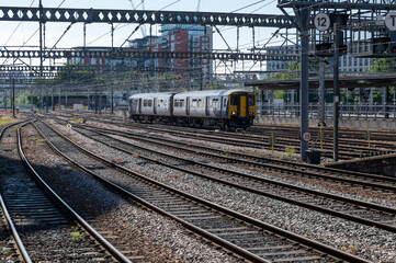 Fototapeta na wymiar Class 150 train arriving into Leeds railway station