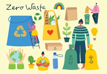 Vector illustration ECO backgrounds of Concept of green eco energy and quote Save the planet, Think green and Waste recycle