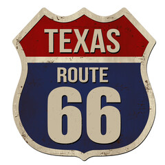 Texas, Route 66 vintage rusty metal sign