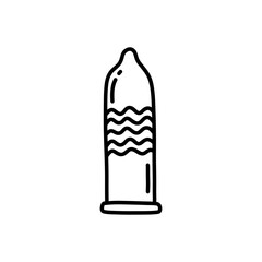 condom doodle icon, vector color line illustration