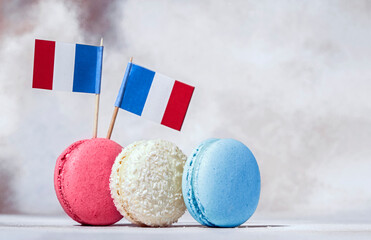 Macaroon cakes, background for French dessert presentation