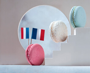 Macaroon cakes, background for French dessert presentation
