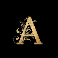 Luxury Boutique Letter A Monogram Logo, Vintage Golden Letter With Elegant Floral Design