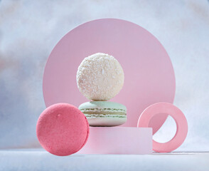 Macaroon cakes, background for French dessert presentation