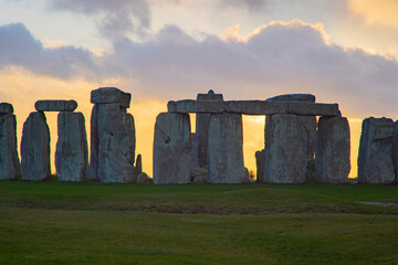 Stonehenge, England, UK at Sunrise Sunset, Ancient Stone Monument 
