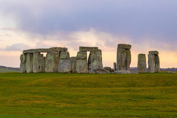 Stonehenge, England, UK at Sunrise Sunset, Ancient Stone Monument 
