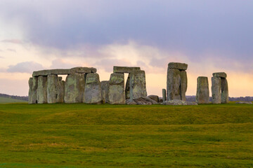 Stonehenge, England, UK at Sunrise Sunset, Ancient Stone Monument 