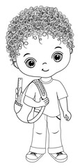 Vector Black and White School Boy with Rucksack