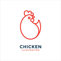 Chicken hand drawn vector illustration. Chicken stylized drawing logo. Chicken abstract logotype. Part of set.
