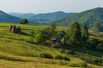 Village landscape in Bukovina, Carpathian mountains, Ukraine