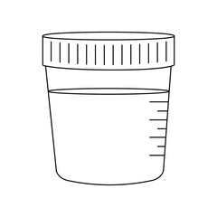 Urinalysis outline icon. Urine sample in plastic container. Laboratory examination and diagnostics concept. Editable stroke. Vector illustration in linear style.