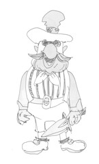 Pirate with a knife in his hand. Cartoon style. Hand drawing.