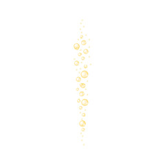 Golden bubbles texture. Sparkling water stream. Carbonated drink. Glossy balls of collagen, serum, jojoba cosmetic oil, vitamin A or E, omega fatty acids. Vector realistic illustration.