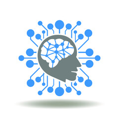 Head and brain with circuit line vector illustration. AI Machine Learning Technology Symbol.