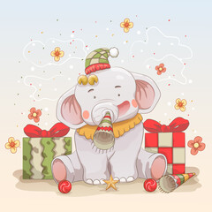 baby elephant celebrate christmas and new year