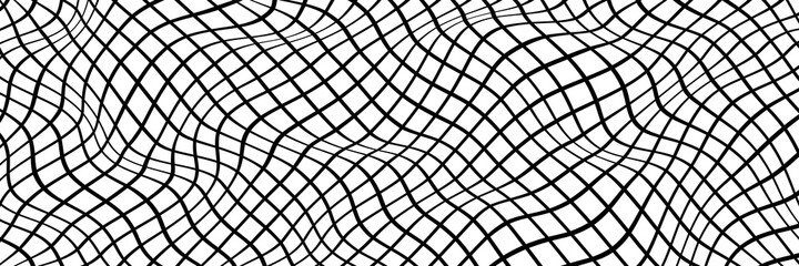Simple checkered grid background. Vector illustration of pattern with optical illusion, op art. Long horizontal banner.