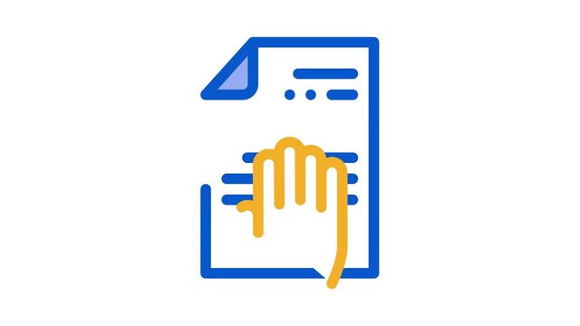 Hand On Document Icon Animation. color Hand On Document animated icon on white background