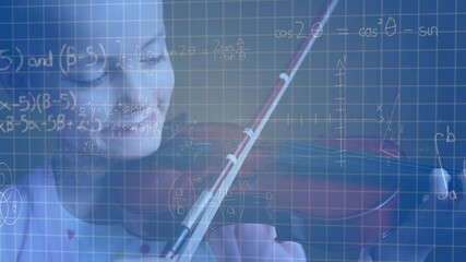 Animation of mathematical formulas over girl play the violin - Powered by Adobe