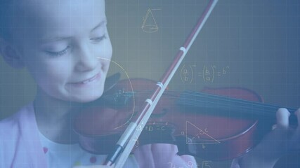 Animation of mathematical formulas over girl play the violin - Powered by Adobe