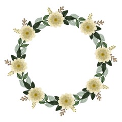 circle frame with pale yellow flower and leaf border