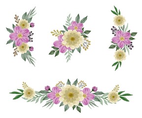 arrangement of watercolor flower bouquet of yellow and pink, vector design for wedding invitation