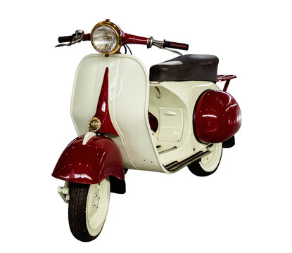vintage white and red scooter isolated on white