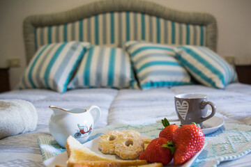 Italian breakfast brought to bed with love,,